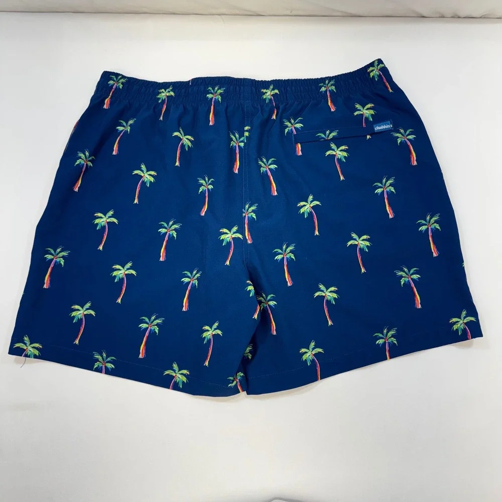 Chubbies Swim Trunks Mens 2XL Navy Blue Rainbow Palm Tree All Over‎ Print Preppy